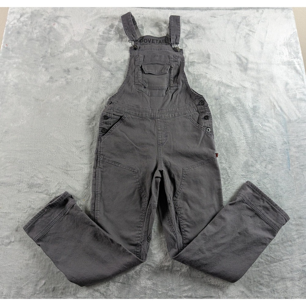 Dovetail Workwear Freshley Overalls Womens 4 Gray Canvas 28" Inseam Double Knee